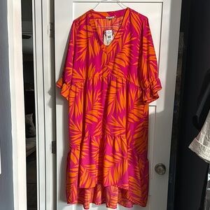 Orange Ruffled Sundress with Puff Sleeves and V-neck for Resort Wear